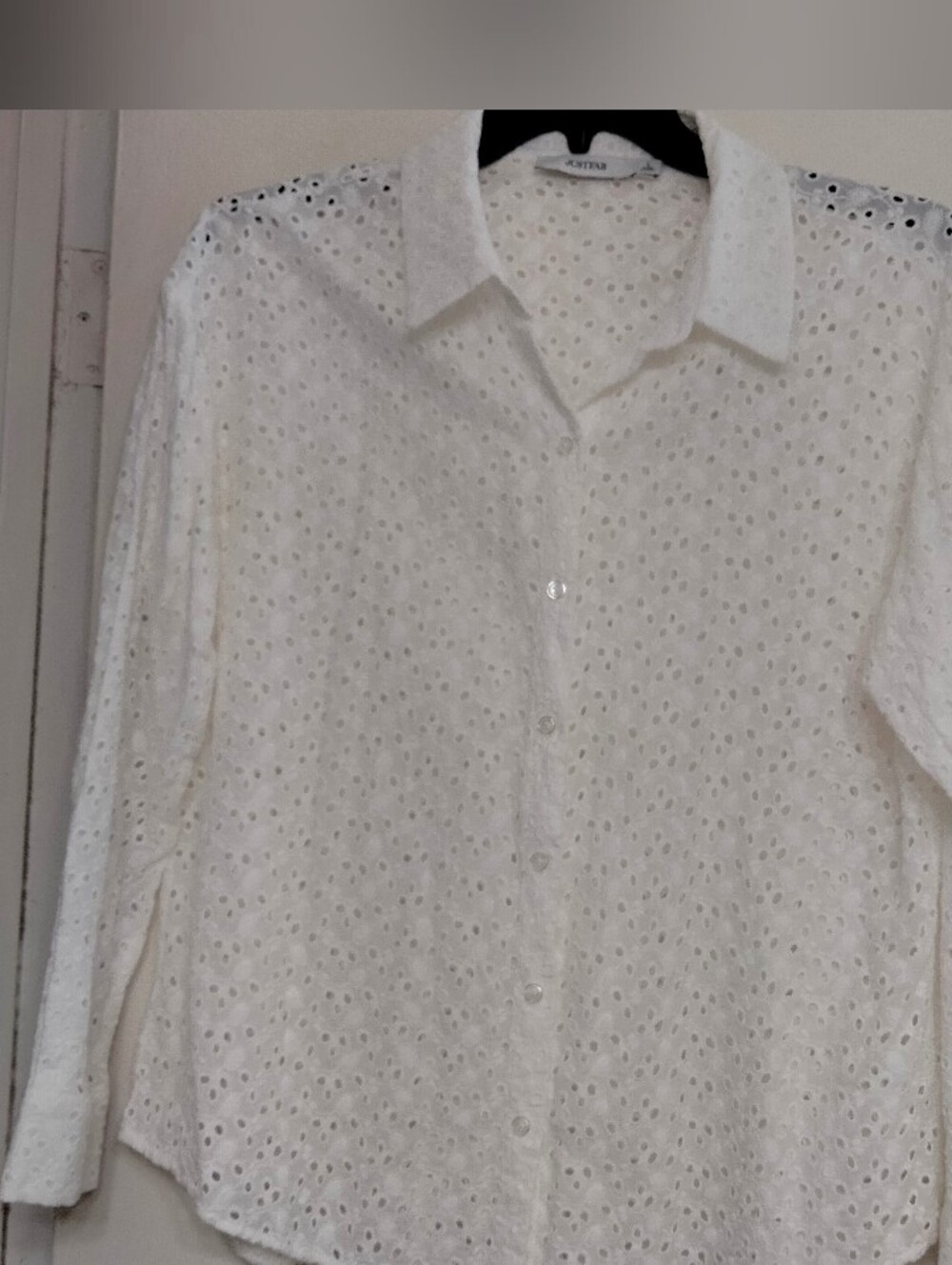 JustFab Cream Eyelet Top with Floral Cutouts